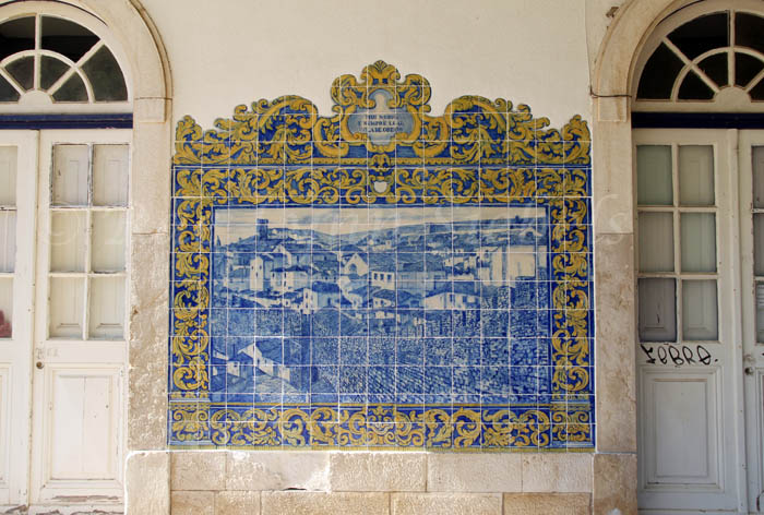 blue and white Portuguese mosaic tile work.