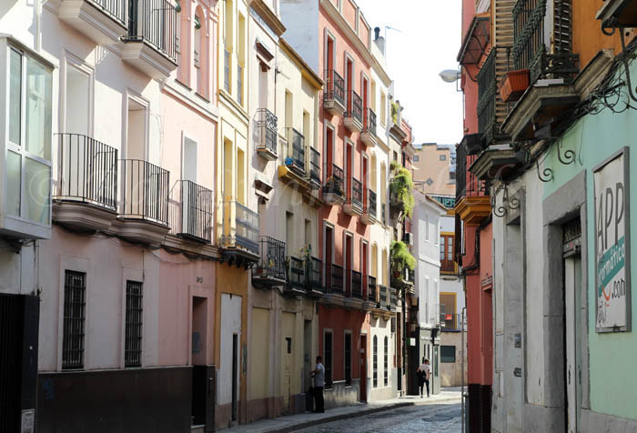 Colorful street in Seville.